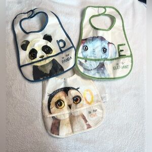 Neat Solutions Crumb Catcher Baby Bibs 3 Piece Set Panda Owl Elephant Alphabet